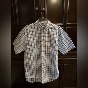 Vineyard Vines Men's Medium Blue White Plaid Short Sleeve Button Up Tucker Shirt